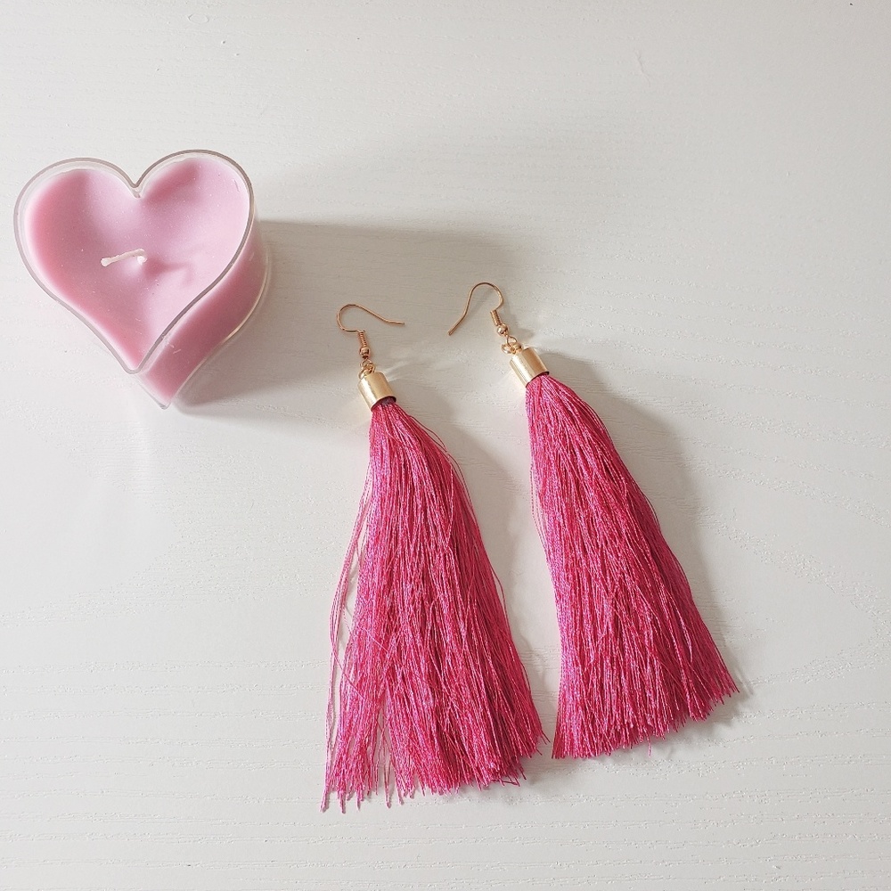 Fuchsia Boho Tassel Earrings - Picture 1 of 1